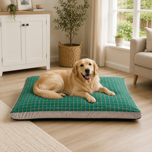 Premium green grid box dog - premium, bed