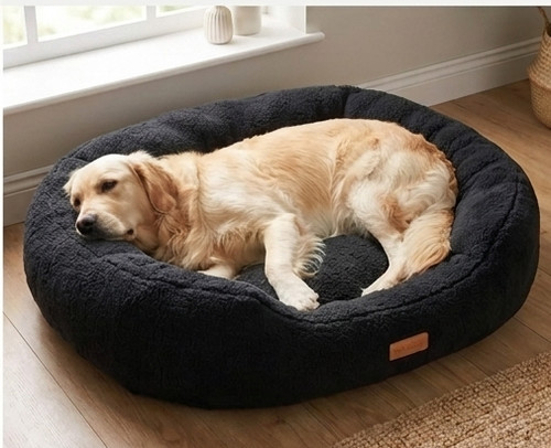 Black fleece oval - fleece, bed